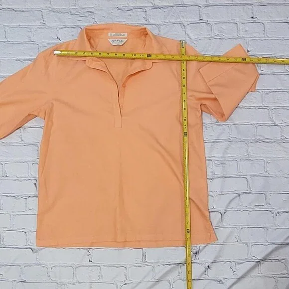 Orvis Medium  Peachy orange button up collar sportswear polo shirt #preppy - Picture 4 of 6